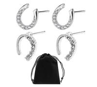 WUFGWBD 2 Pairs of Horseshoe Earrings, 1 Black Jewelry Bag, Silver Earrings for Girls, U-Shaped Small Earrings, Horseshoe Earrings for Animal Lovers