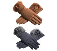 WUFGWBD 2 Pairs Of Ladies Bow Gloves, Winter Warm Gloves, Soft Gloves, Windproof Gloves, Touch Screen Gloves