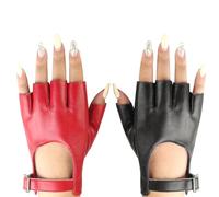 WUFGWBD 2 Pairs Of Punk Style Half-Finger Gloves, Pu Leather Gloves, Fashionable Simple Gloves, Clothing Accessories, Performance Gloves (Black, Red)