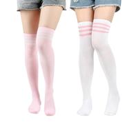 WUFGWBD 2 Pairs Of Striped Stockings, Women'S Socks, Breathable High Socks, Simple Fashion Socks, Over-The-Knee Stockings, Clothing Accessories