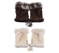 WUFGWBD 2 Pairs Of Women'S Half Finger Gloves, Winter Warm Gloves, Vintage Imitation Leather Gloves, Soft Plush Gloves