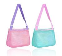 WUFGWBD 2 Pieces Beach Toy Storage Bag, Kids Beach Accessories, Kids Beach Bag, Kids Net Bag, Beach Shell Collection Bag, Foldable Beach Bag