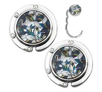 WUFGWBD 2 Pieces Floral Pattern Hooks, Portable Folding Hooks, Creative Hooks, Table Side Hooks, Round Hooks