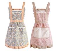 WUFGWBD 2 Pieces Floral Print Aprons, Home Cooking Aprons, Anti-Grease Aprons, Aprons With Pockets, Cute Aprons