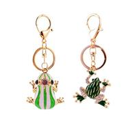 WUFGWBD 2 Pieces Frog Keychains, Cute & Cartoon Animal Keychains, Rhinestone-Encrusted, Green & Dark Green
