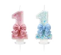 WUFGWBD 2 Pieces Number 1 Bow Candle, Pink, Blue, Creative Design, Cake Decorations