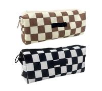 WUFGWBD 2 Pieces of Literary Plaid Pencil Cases, Corduroy Pencil Cases, Retro Pencil Cases, Girls’ Pencil Cases, Student Stationery Storage Bags