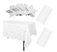 WUFGWBD 2 pieces of star tablecloths, 1 piece of star pull flag, outdoor party tablecloth, rectangular waterproof tablecloth, party table decoration, suitable for birthdays and weddings