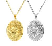 WUFGWBD 2 Pieces Photo Box Necklace, Oval Pendant Necklace, Carved Pattern Pendant, Unisex, Retro Fashion Necklace, Clothing Accessories