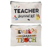 WUFGWBD 2 Pieces Teacher Gift Bag, Teacher Makeup Bag, Teacher Graduation Bag, Teacher Item Storage Bag, Teacher Bag