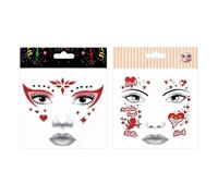 WUFGWBD 2 Sets Of Red Theme Face Stickers, Face Makeup Stickers, Glitter Face Stickers, Kids Face Stickers, Party Dress Up Supplies