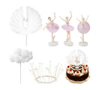 WUFGWBD 3 Ballerina Ornament Statues, 1 Piece Wings, 1 Piece Crown, 1 Piece Cloud, Birthday Cake Topper, Girl Cake Topper, Ballet Party Decorations