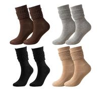 WUFGWBD 4 Pairs Women's Long Socks, Soft & Comfortable, Warm & Elastic, Fashionable Design, Suitable for Daily Wear & Outdoor Activities, Black, Light Gray, Khaki, Brown, Size M, 40*19*8.5cm