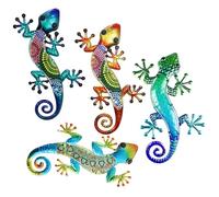 WUFGWBD 4 Pieces Wall Gecko Decoration, Garden Fence and Outdoor Wall Art, Colorful Gecko Wall Decor
