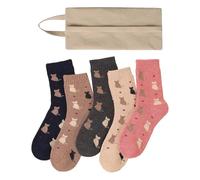 WUFGWBD 5 Pairs Of Kitty Pattern Socks And 1 Sock Storage Bag, Women'S Warm Socks, Winter Fleece Socks, Soft And Comfortable Socks, Home Socks