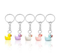 WUFGWBD 5 Pieces Duck Keychains, Cute Cartoon Duck Design, Multiple Colors, PVC Material, Kids, Unisex, Yellow, White, Pink, Purple, Blue
