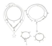 WUFGWBD 5 Pieces Of Star Necklaces And 2 Pieces Of Bracelets, Fashion Statement Jewelry, Y2K Jewelry, Punk Style Jewelry, Women'S Jewelry