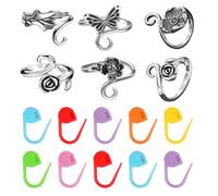 WUFGWBD 6 Pieces Crochet Rings And 10 Pieces Plastic Positioning Buckles, Open Adjustable, Knitting Accessories, Metal Crochet Rings