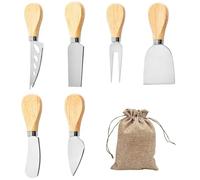 WUFGWBD 6Pcs Butter Spatulas And 1Pc Burlap Bag, Cheese Knife Set, Cheese Knife With Wooden Handle, Multifunctional Kitchen Tool