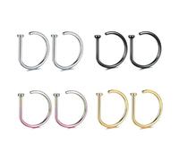 WUFGWBD 8 Pieces Nose & Lip Piercing Ring, D-Shaped, 4 Colors, Stainless Steel, 0.8*8Mm
