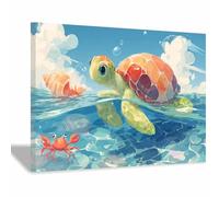 WUFIEA Canvas Paintings Wall Art 1 Panel Sea Creatures Fish Wall Decor Colourful Turtle Plays Bathroom Kitchen Home Wall Decor(blue25)-70x100cm Framed