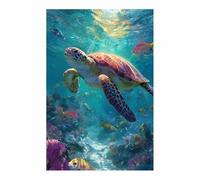 WUFIEA Canvas Paintings Wall Art 1 Panel Sea Creatures Fish Wall Decor Colourful Turtle School Bathroom Kitchen Home Wall Decor(green181)-40x60cm Unframed