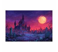 WUFIEA Darks Romantic Poster Vintage Halloween Canvas Wall Art Old Castle at Night for Livings Room Bathroom Home Decor(Purple;45)-20x30cm Unframed