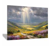 WUFIEA Forest Landscape Painting Path beneath the light Canvas Artwork posters & prints Suitable for Living Room Bathroom Bedroom Home Wall Decoration(green)-60x90cm Framed
