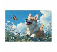 WUFIEA Funny Bathroom Wall Art Decor Vintage Dog Canvas Wall Art Chasing butterflys dog for Livings Room Bedroom Bathroom Kitchen Home Decor(blue-white21)-20x30cm Unframed