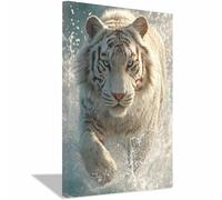 WUFIEA HD Print Painting Funny Animals Tigers Pictures Canvas Poster Chasing Waves Tigers Wall Decor for Home Decoration(Black)-60x80cm Framed