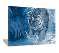 WUFIEA Majestic Tigers Art Animal Aesthetic Poster Canvas Wall Art Blue Tigers crossing the river for Bedroom Living Room Paintings Pictures Wall Decor(Red)-60x80cm Framed
