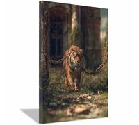WUFIEA Majestic Tigers Art Animal Aesthetic Poster Canvas Wall Art Bound Shadow Tigers for Bedroom Living Room Paintings Pictures Wall Decor(Orange)-70x100cm Framed