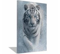 WUFIEA Majestic Tigers Art Animal Aesthetic Poster Canvas Wall Art Chasing Wavess White Tigers for Bedroom Living Room Paintings Pictures Wall Decor(White)-60x80cm Framed