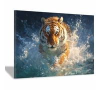 WUFIEA Majestic Tigers Art Animal Aesthetic Poster Canvas Wall Art Tigers crossing the water for Bedroom Living Room Paintings Pictures Wall Decor(Orange)-70x100cm Framed