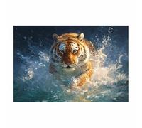 WUFIEA Majestic Tigers Art Animal Aesthetic Poster Canvas Wall Art Tigers crossing the water for Bedroom Living Room Paintings Pictures Wall Decor(Orange)-20x30cm Unframed