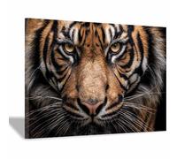 WUFIEA Majestic Tigers Art Animal Aesthetic Poster Canvas Wall Art Tigers looking straight ahead for Bedroom Living Room Paintings Pictures Wall Decor(Brown)-20x30cm Framed