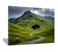 WUFIEA Natural Landscape Canvas Wall Art Painting Winding Mountain Roads Print on Canvas Modern Artwork for Home Bedroom Decoration(green29)-40x60cm Framed