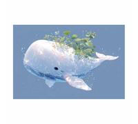WUFIEA Ocean Theme Canvas Wall Art Animal Poster Crystal Whale Grass for Living Room, Bedroom, Bathroom, Office.(light blue99)-70x100cm Unframed
