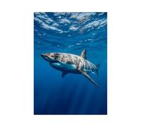 WUFIEA Ocean Theme Canvas Wall Art Animal Poster Shark diving blue for Living Room, Bedroom, Bathroom, Office.(blue)-70x100cm Unframed