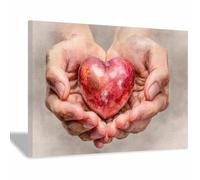 WUFIEA Romantic Heart Canvas Wall Art Valentine's Day Decor FloWings Crimson Heart for Bedroom, Living Room, or Home Office,Cute Decor(Red)-60x80cm Framed