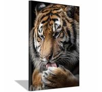 WUFIEA Tigers Art Canvas Wall Decor Canvas Painting Art Poster Licking Claw Tigers for Home Living Room Bedroom Wall Decor space personalized decoration(Orange)-70x100cm Framed