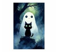 WUFIEA Vintage Halloween Canvas Wall Art,Creepy Print Cats Companion for the Livings room, bedroom, bathroom, office, kitchen, dorm, apartment(haze blue161)-40x60cm Unframed