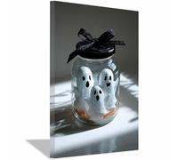 WUFIEA Vintage Halloween Canvas Wall Art,Creepy Print Ghosts in a jar for the Livings room, bedroom, bathroom, office, kitchen, dorm, apartment(white224)-60x80cm Framed