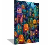 WUFIEA Vintage Halloween Canvas Wall Art,Creepy Print Phantom House Forests for the Livings room, bedroom, bathroom, office, kitchen, dorm, apartment(multicolored197)-40x60cm Framed