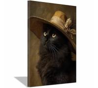 WUFIEA Vintage Halloween Canvas Wall Art,Creepy Print pussy under a hat for the Livings room, bedroom, bathroom, office, kitchen, dorm, apartment(camel167)-60x80cm Framed