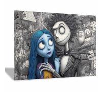 WUFIEA Vintage Halloween Canvas Wall Art,Creepy Print Strange Couple Picture for the Livings room, bedroom, bathroom, office, kitchen, dorm, apartment(blue92)-40x60cm Framed