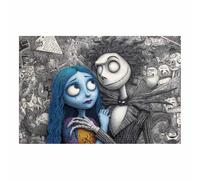 WUFIEA Vintage Halloween Canvas Wall Art,Creepy Print Strange Couple Picture for the Livings room, bedroom, bathroom, office, kitchen, dorm, apartment(blue92)-20x30cm Unframed