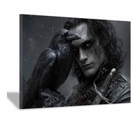 WUFIEA Vintage Halloween Canvas Wall Art,Fall Home Decor Crow Companion for Livings Room Bedroom cozy library corner, or haunted house setups(dark gray91)-60x80cm Framed