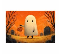 WUFIEA Vintage Halloween Canvas Wall Art,Fall Home Decor Ghosts standing in the grave for Livings Room Bedroom cozy library corner, or haunted house setups(orange28)-40x60cm Unframed