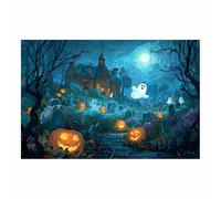 WUFIEA Vintage Halloween Canvas Wall Art,Fall Home Decor Night at the haunted house for Livings Room Bedroom cozy library corner, or haunted house setups(navy blue79)-40x60cm Unframed